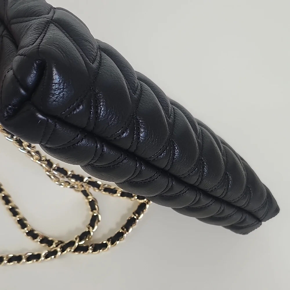 Valentino Black Quilted Leather Shoulder Bag With Removable Chain Straps 10x 7 - Picture 14 of 16